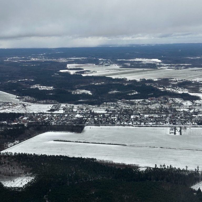 Photo of London gherkin building on the right and two construction cranes on the left. 